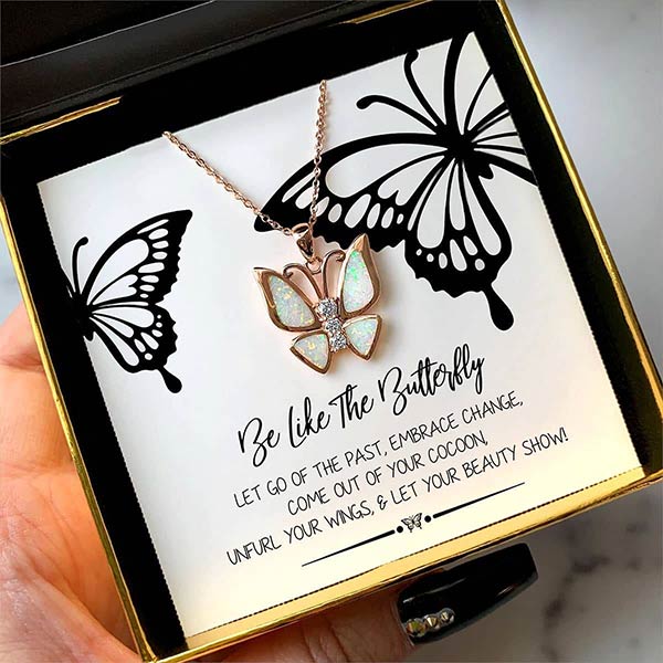 2 Sets of Be Like The Butterfly Fire Opal Butterfly Necklace Gift Set