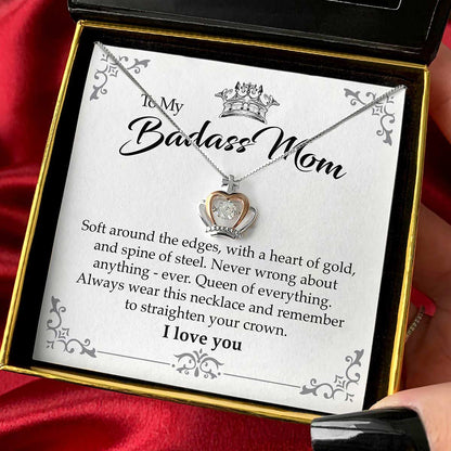 To My Badass Mom, Queen of Everything - Luxe Crown Pendant Necklace Gift Set