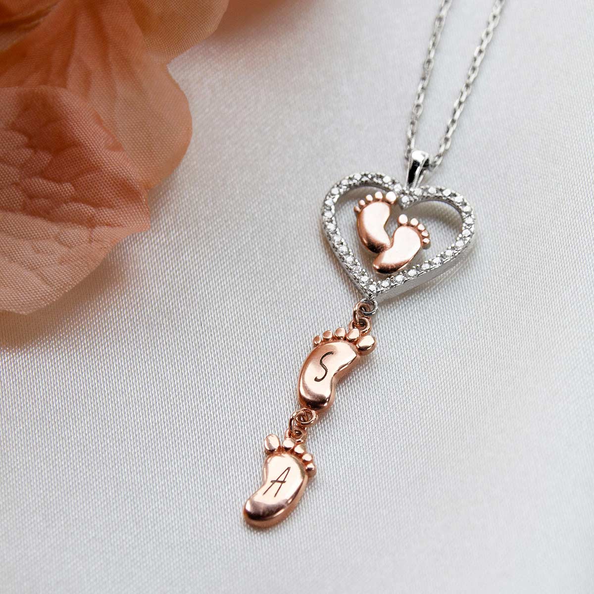 Merry Christmas Mom - Engravable Baby Feet Heart Drop Necklace Gift Set