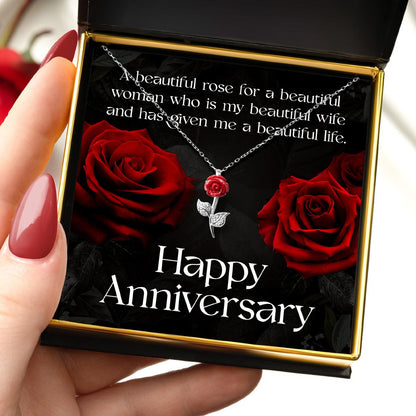 Happy Anniversary, Beautiful Rose - Red Rose Necklace Gift Set