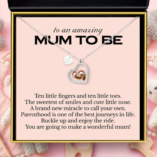 To An Amazing Mum to Be - Baby Feet Heart Necklace Gift Set