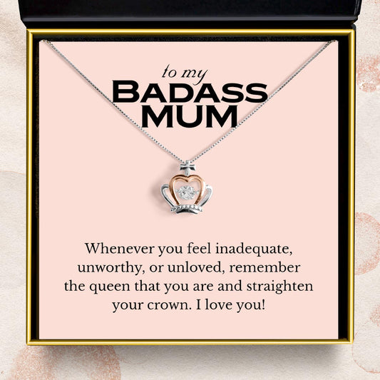 To My Badass Mum (Pink Edition) - Luxe Crown Necklace Gift Set