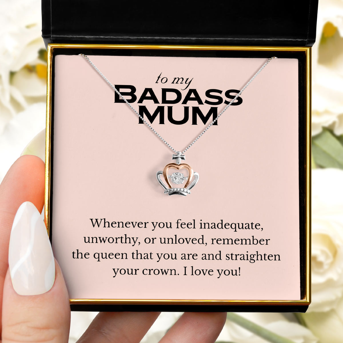 To My Badass Mum (Pink Edition) - Luxe Crown Necklace Gift Set