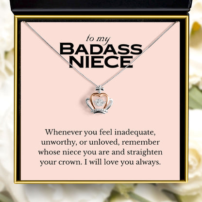 To My Badass Niece (Pink Edition) - Luxe Crown Necklace Gift Set