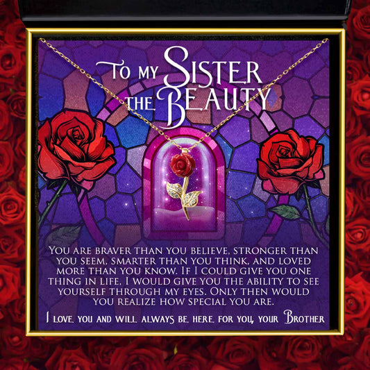 To My Sister the Beauty, From Your Brother - Red Rose Necklace Gift Set