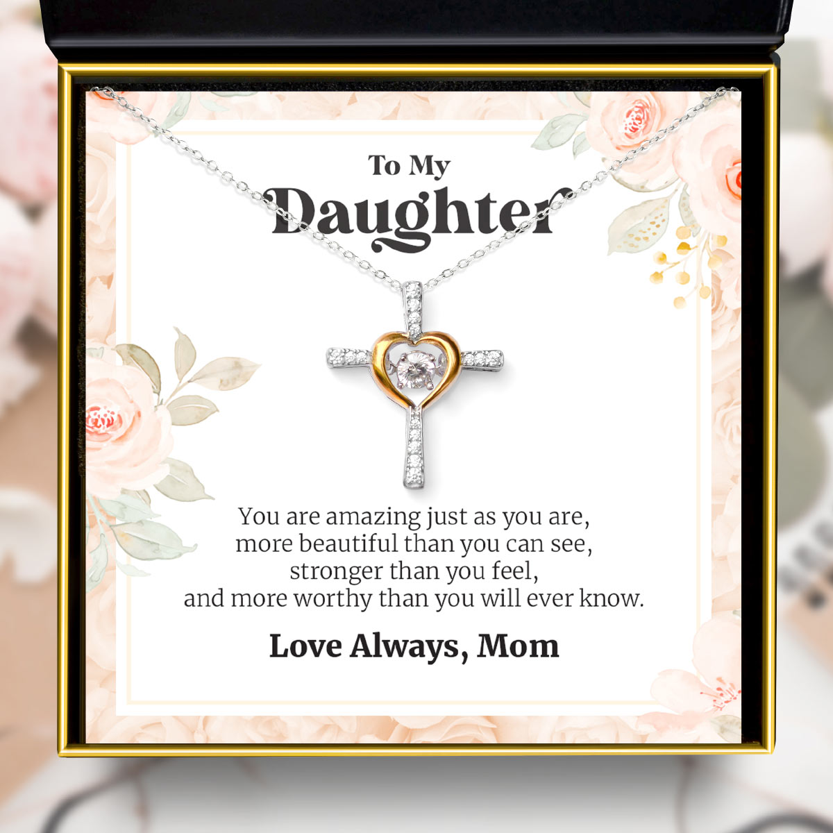 To My Daughter, You Are Amazing - Dancing Crystal Cross Necklace Gift Set