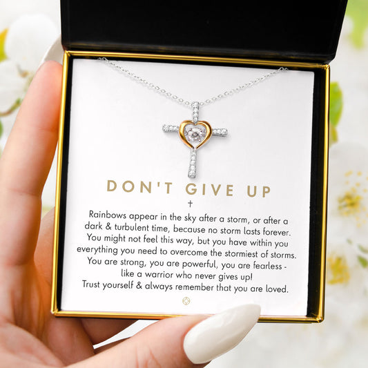 Don’t Give Up - Dancing Crystal Heart Cross Necklace Gift Set