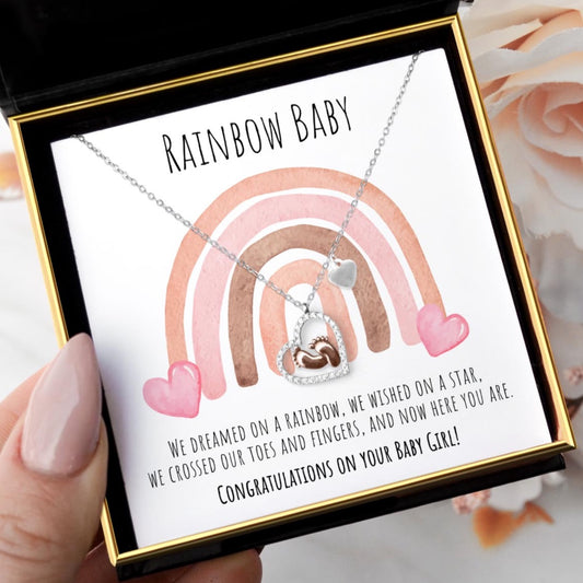 Rainbow Baby - Baby Feet Heart Pendant Necklace Gift Set