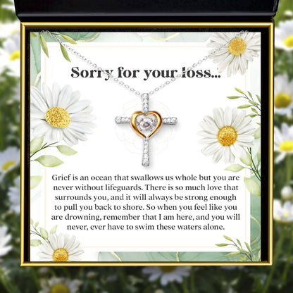 Sorry For Your Loss - Dancing Crystal Heart Cross Necklace Gift Set