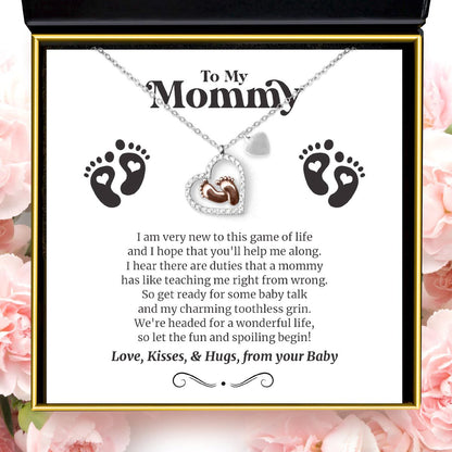 To My Mommy, New to Life - Baby Feet Necklace Gift Set