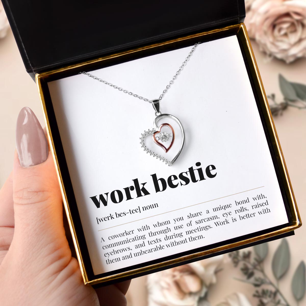 Work Bestie Noun - Luxe Heart Necklace Gift Set