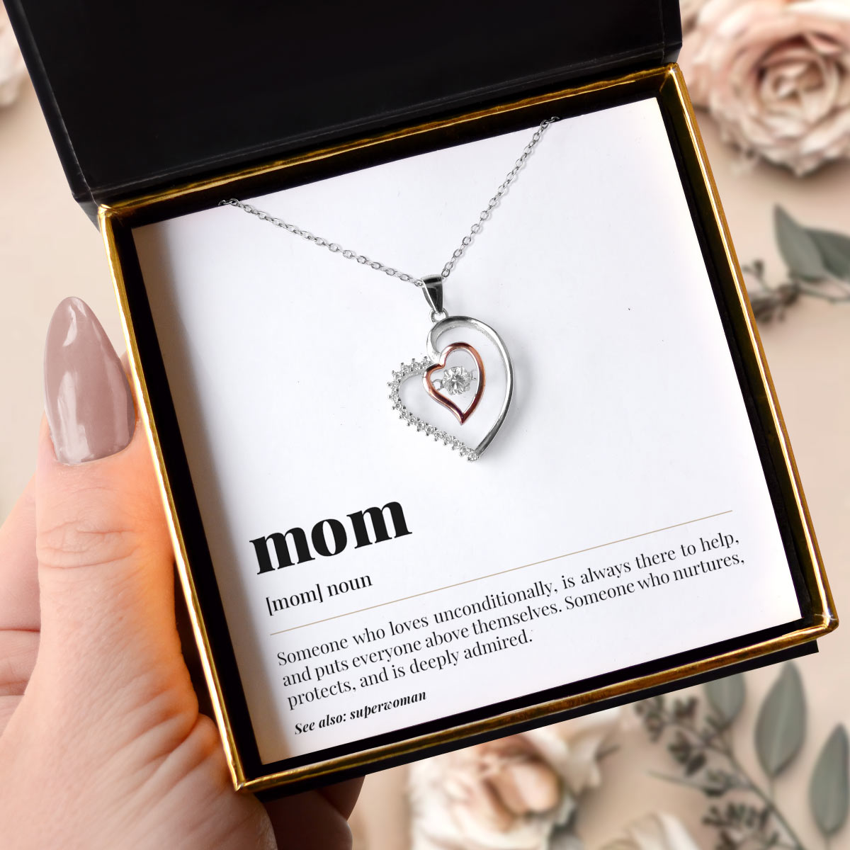 Mom Noun - Luxe Heart Necklace Gift Set