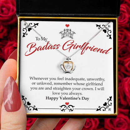 To My Badass Girlfriend, Happy Valentine's Day - Luxe Crown Necklace Deluxe Option Gift Set