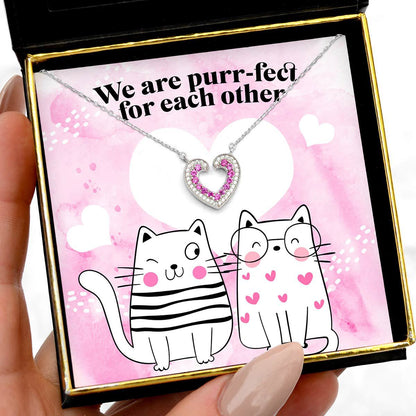 Purr-fect For Each Other - Open Heart Pink Crystal Necklace Gift Set