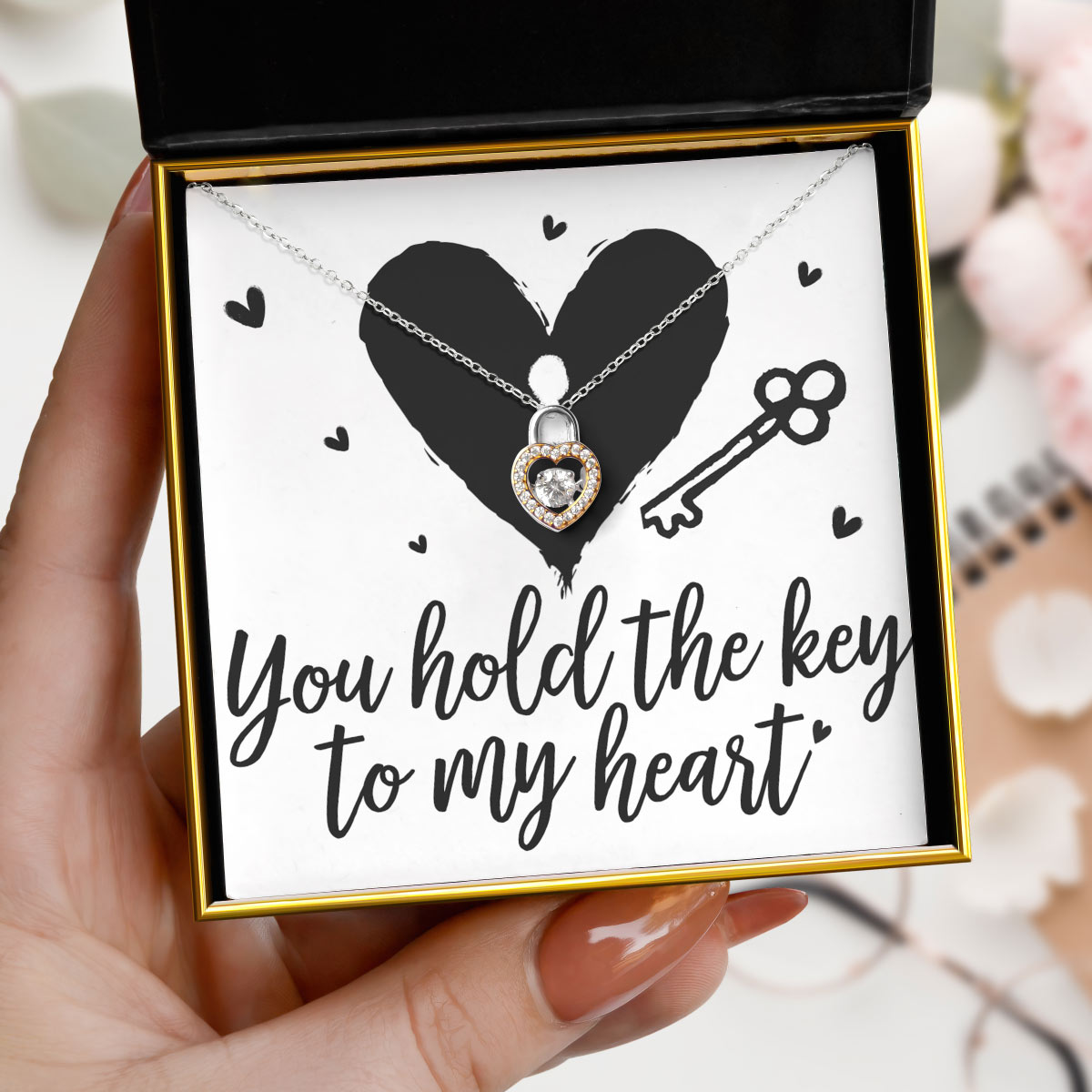 You Hold the Key - Dancing Crystal Heart Lock Necklace Gift Set