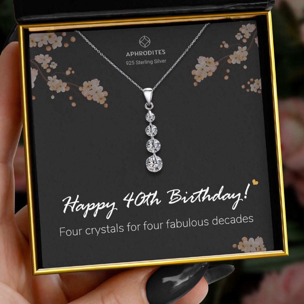 Happy 40th Birthday - Classic Sparkle Crystal Necklace Gift Set