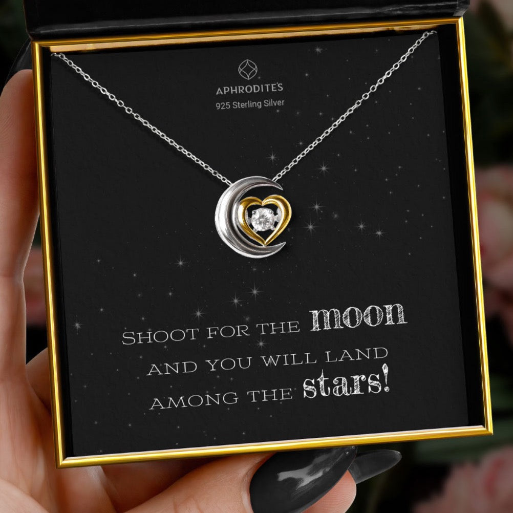 Shoot for the Moon - Dancing Crystal Moon Heart Necklace Gift Set