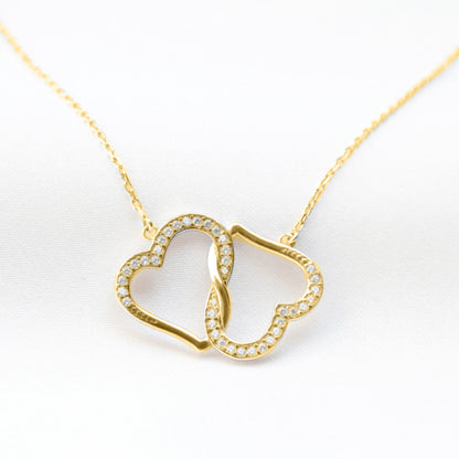 To My Daughter the Beauty, From Mom - Joined Hearts Gold Necklace Gift Set