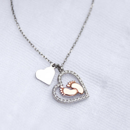 To Our Mommy (Twins Version) - Baby Feet Heart Pendant Necklace Gift Set