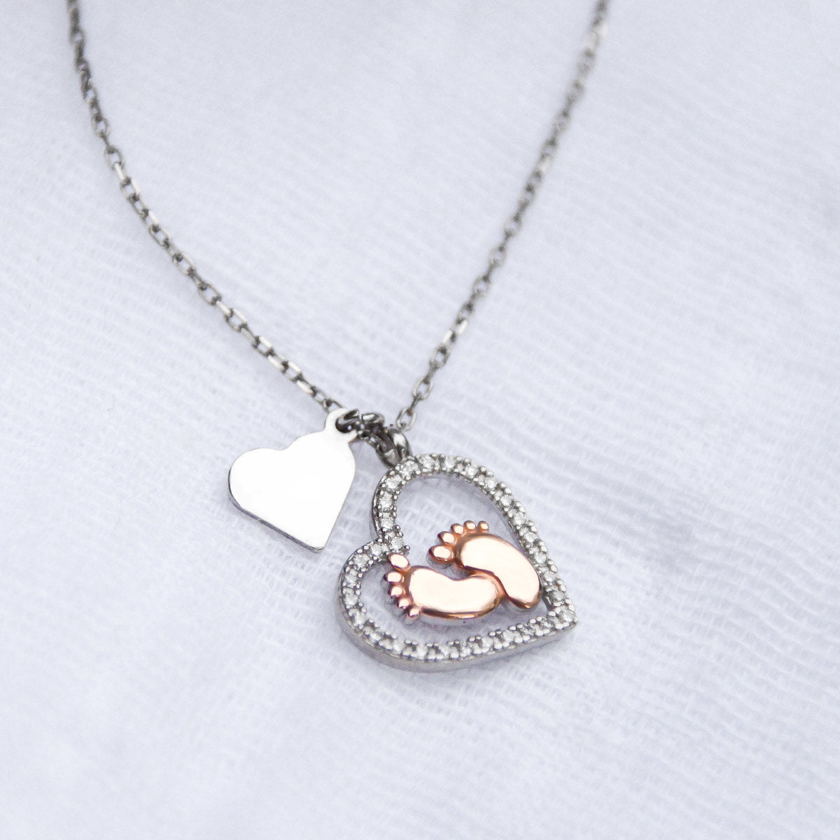 Promoted from Cat Grandma - Baby Feet Heart Necklace Gift Set