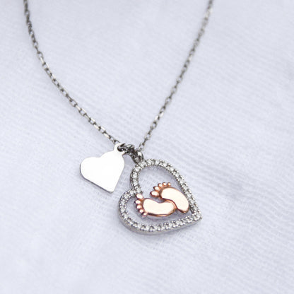 Dear Mommy, I Can't Wait to Meet You (Valentine's Day Card) - Baby Feet Heart Necklace Gift Set