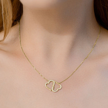To My Daughter the Beauty, From Dad - Joined Hearts Gold Necklace Gift Set
