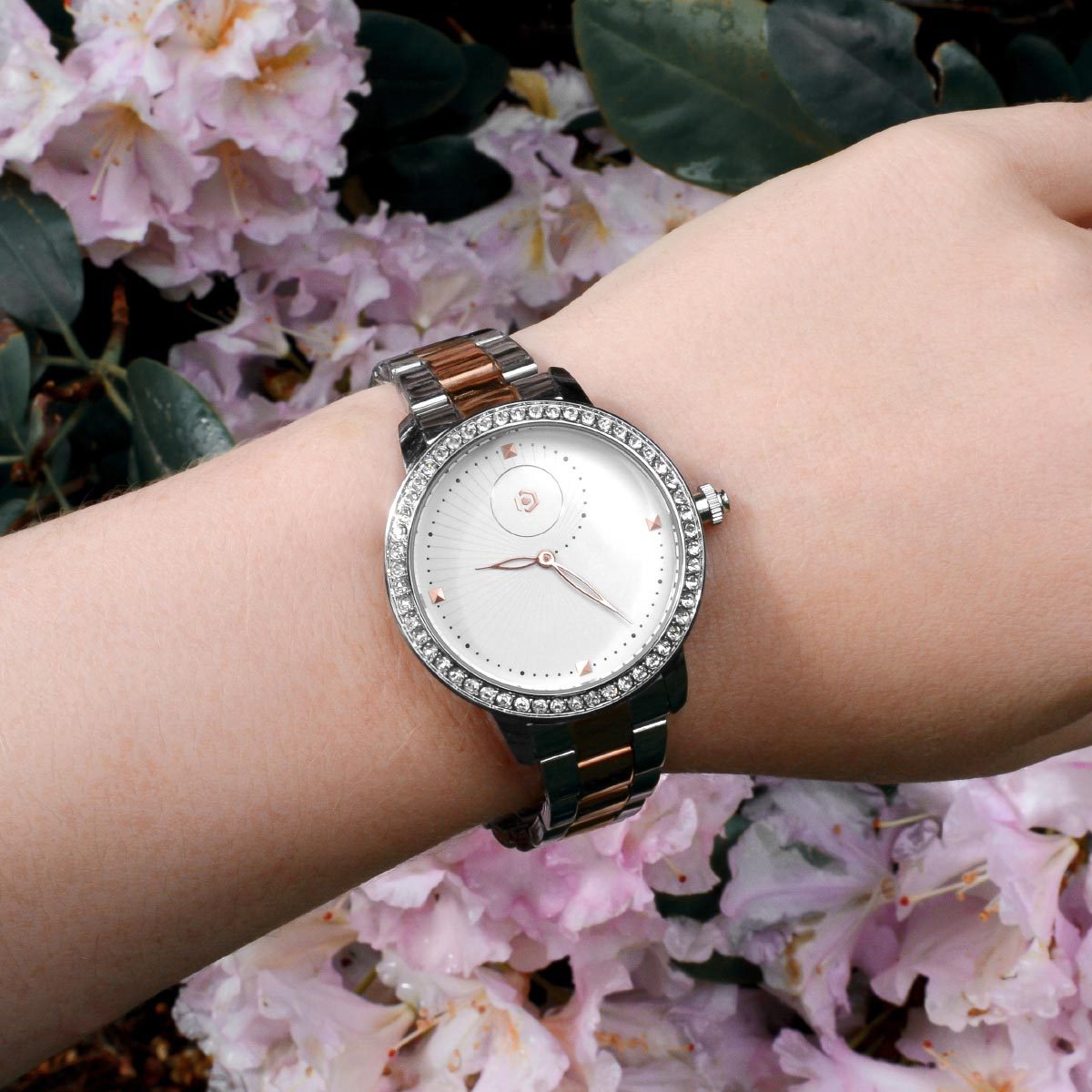 Aphrodite Silver and Rose Gold Chain Link Watch