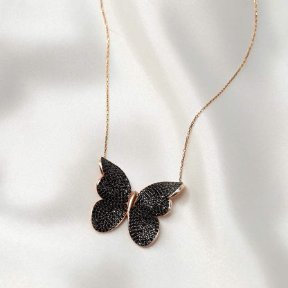 To My Mother, Strong Wings - Black Crystal Butterfly Necklace Gift Set