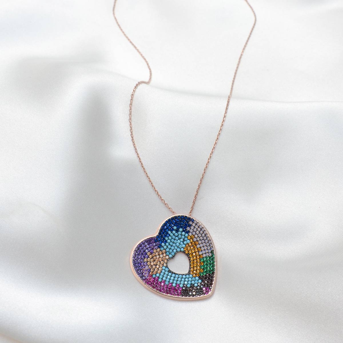 Dear Mom (Puzzle Piece Card) - Multicolor Crystal Heart Necklace Gift Set