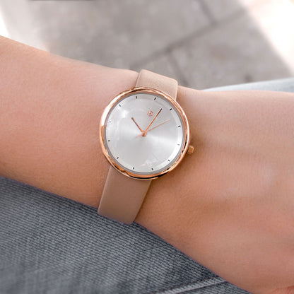 Eos Rose Gold Frame Leatherette Strap Watch