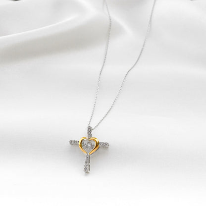 To My Beautiful Mom, Thank you - Dancing Crystal Heart Cross Necklace Gift Set