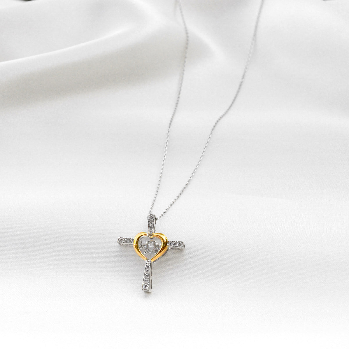 To My Wife, Love is Patient - Dancing Crystal Heart Cross Necklace Gift Set