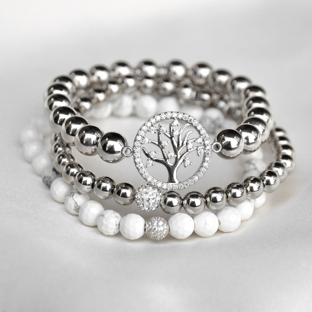 Tree of Life Silver CZ Bracelet Set