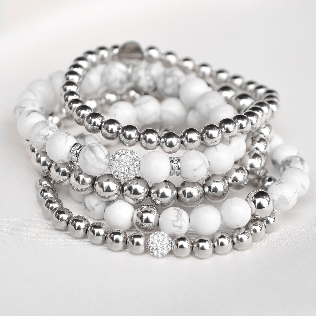 Glitzy Rocks Silver and White Turquoise 5 Pc Bracelet Stack