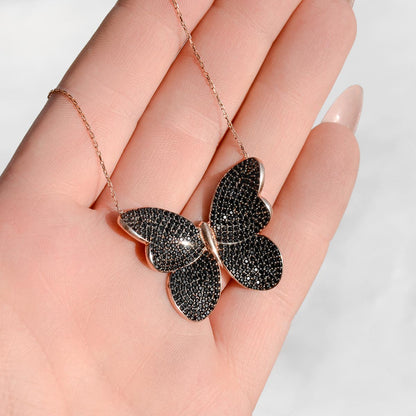Black Crystal Butterfly Pendant Necklace