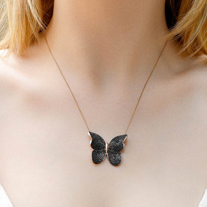 Black Crystal Butterfly Pendant Necklace