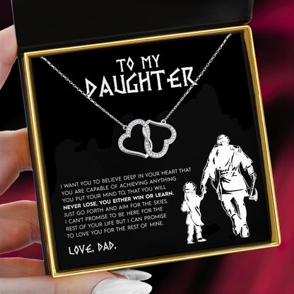 To My Daughter, Love Dad (Gladiator Card) - Joined Hearts Silver Necklace Gift Set