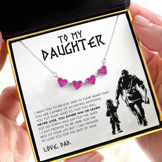 To My Daughter, Love Dad (Gladiator Card) - Pink Magnetic Hearts Clover Necklace Gift Set