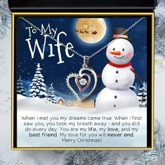 To My Wife, When I Met You (Snowman Card) - Luxe Hearts Necklace Gift Set