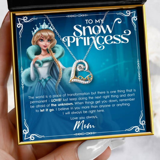 To My Snow Princess, From Mom - Dancing Crystal Love Heart Necklace Gift Set