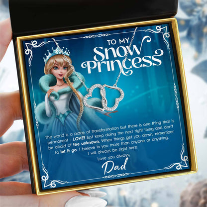 To My Snow Princess, From Dad - Joined Hearts Silver Necklace Gift Set