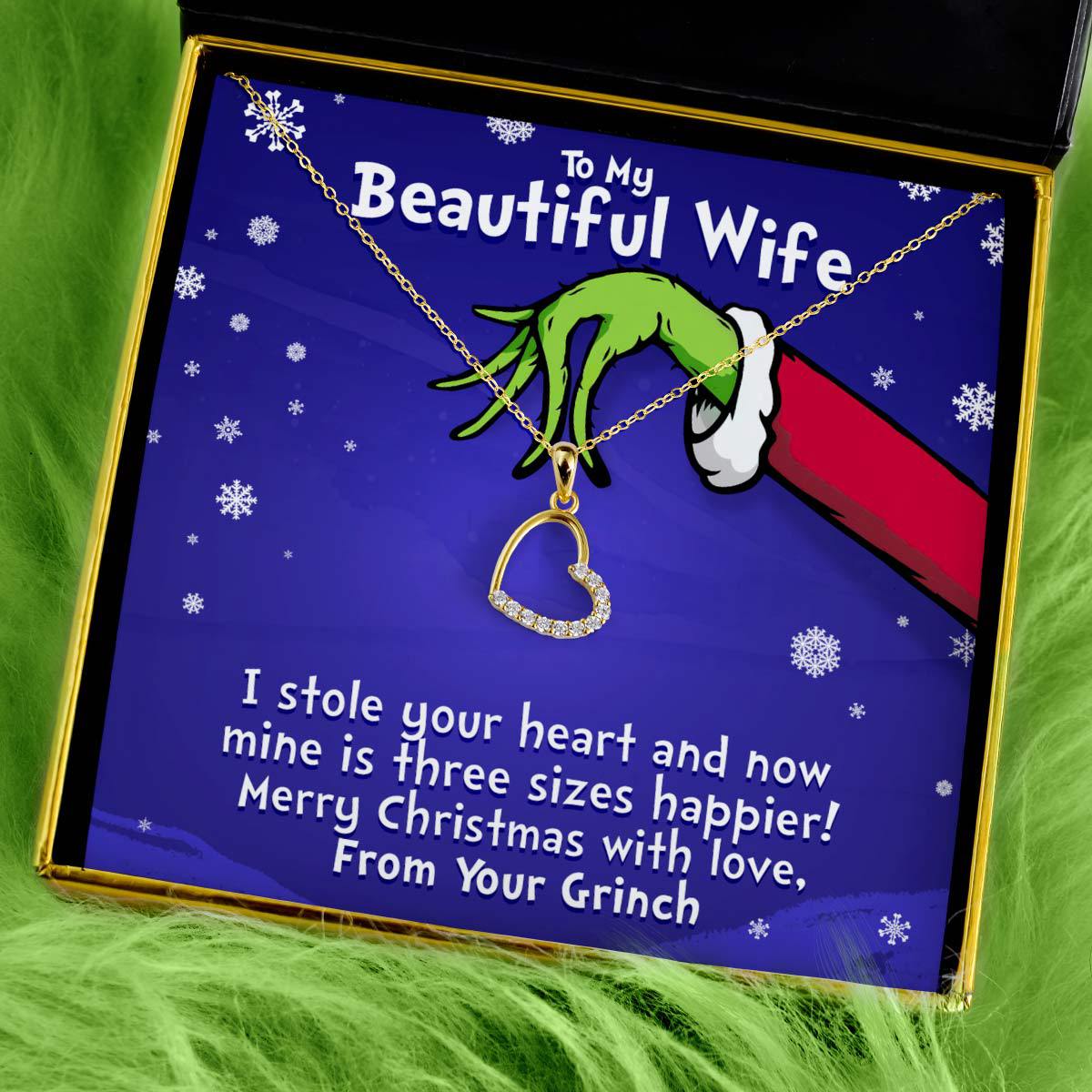 To My Wife, From Your Grinch - Better Half Gold Heart Necklace Gift Set