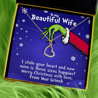 To My Wife, From Your Grinch - Better Half Gold Heart Necklace Gift Set