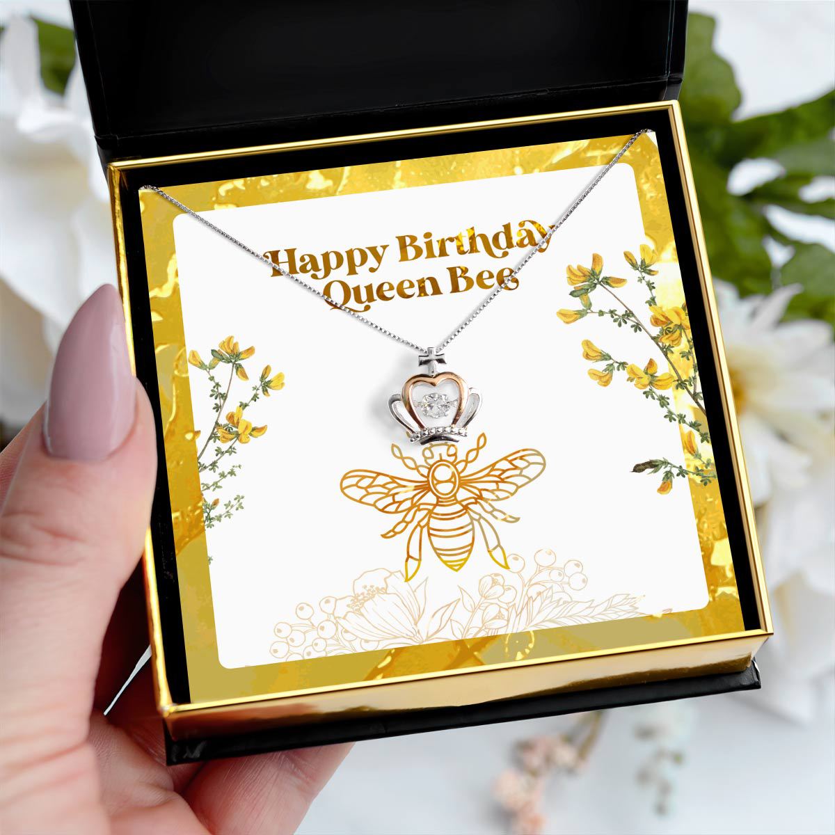 Happy Birthday Queen Bee - Luxe Crown Pendant Necklace Gift Set