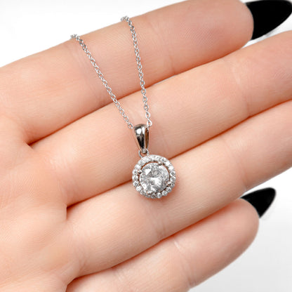 Happy Twenty Five Year Anniversary - Classique Sterling Silver Halo Pendant Necklace Gift Set