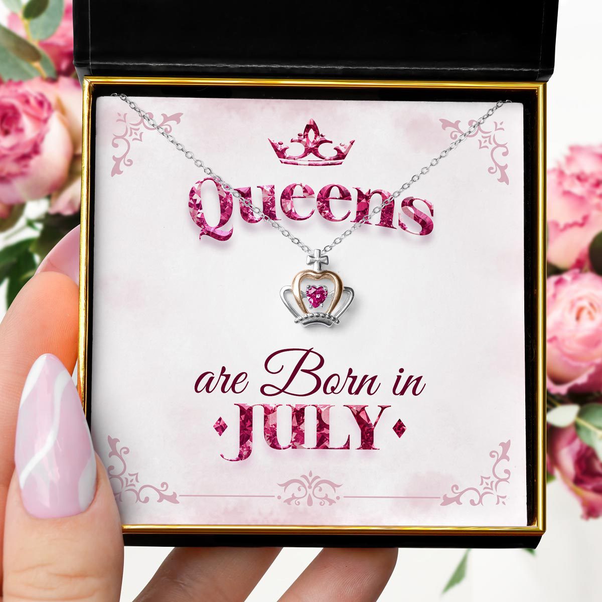 Queens Are Born - Luxe Crown Birthstone Necklace Gift Set