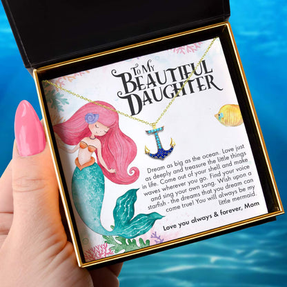 To My Daughter, Little Mermaid - Crystal Anchor Necklace Gift Set