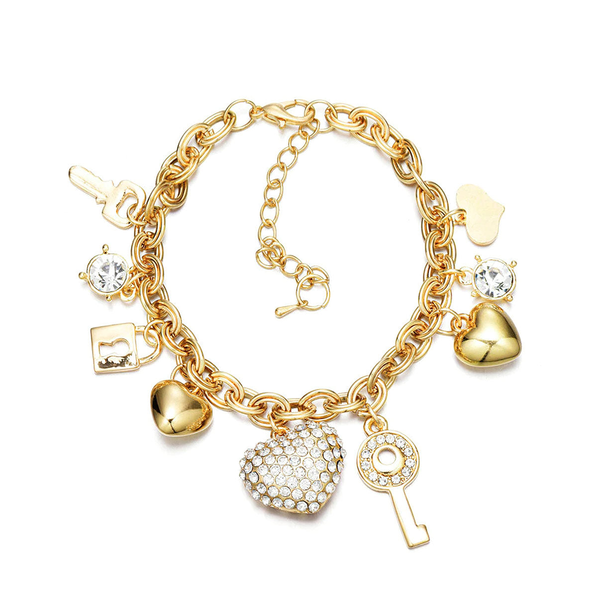 Love Locked Gold Charm Bracelet with Free Matching Necklace ($30 Value)