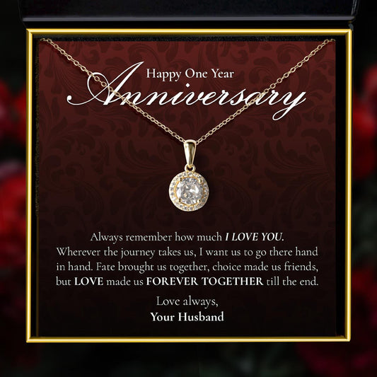 Happy One Year Anniversary - Classique Sterling Silver Halo Pendant Necklace Gift Set