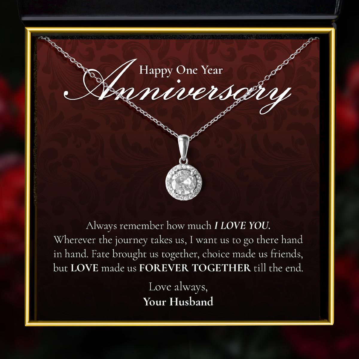 Happy One Year Anniversary - Classique Sterling Silver Halo Pendant Necklace Gift Set